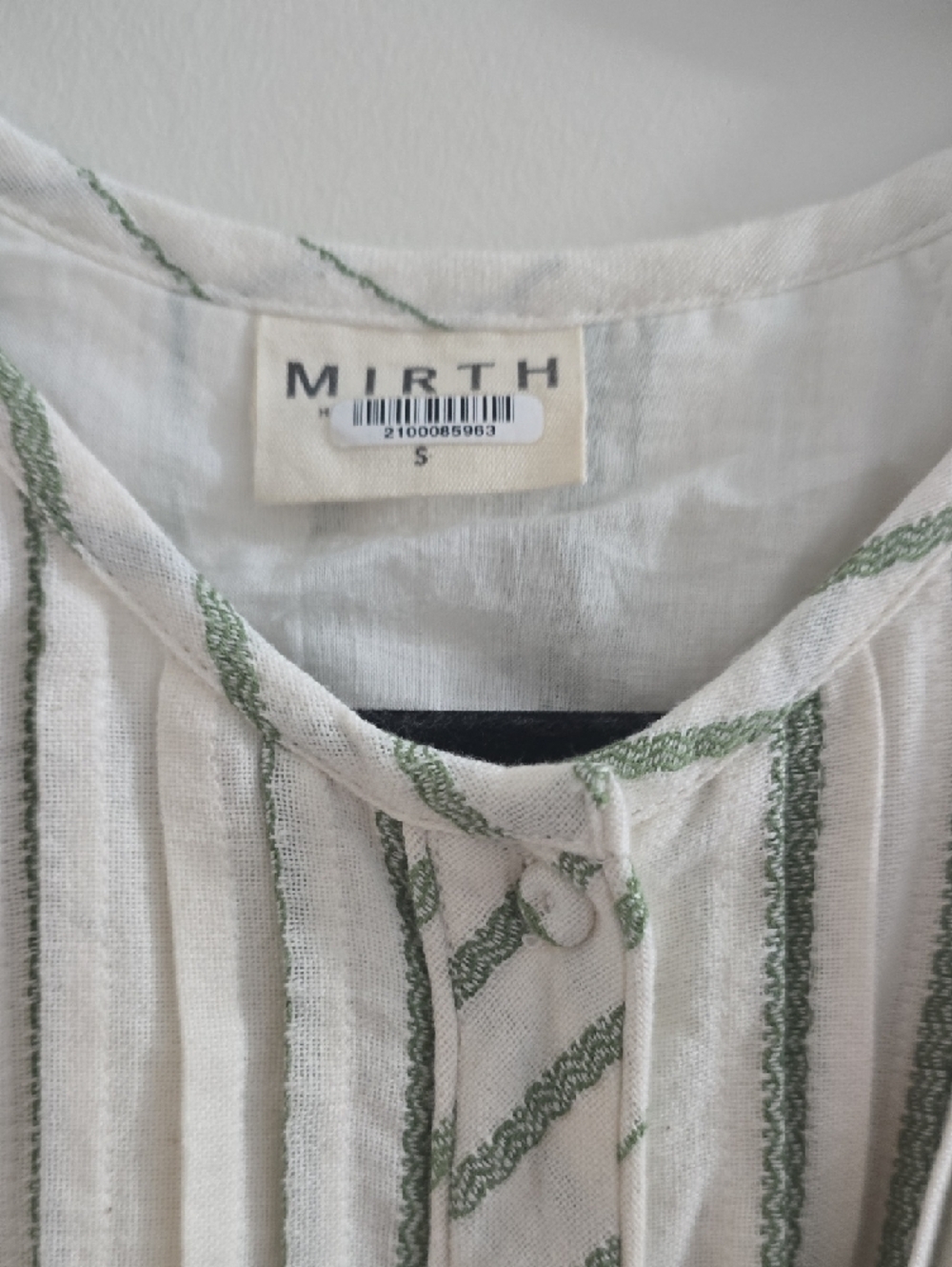 Button-Front White Maxi Dress with Sage Stripes and Self-Tie Waist - Picture 5 of 5